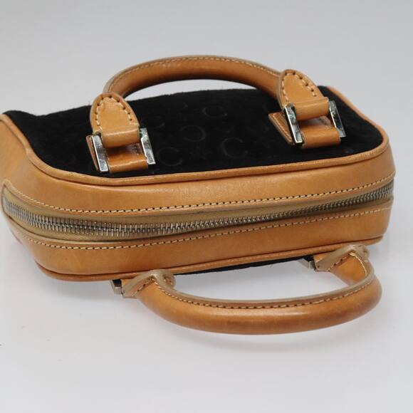 CELINE C Macadam Canvas Hand Bag Suede Leather Black Brown Silver - Picture 6 of 12